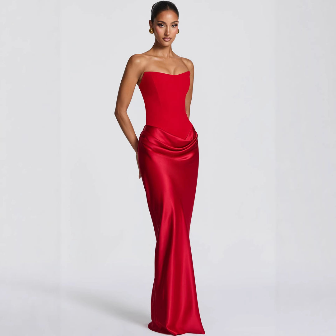 Damen Abendkleid mit schulterfreiem Design und elegantem Schlitz Drune