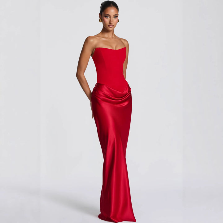 Damen Abendkleid mit schulterfreiem Design und elegantem Schlitz Drune