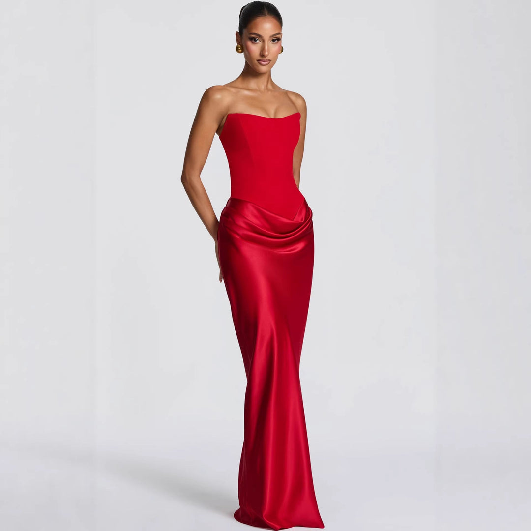 Damen Abendkleid mit schulterfreiem Design und elegantem Schlitz Drune