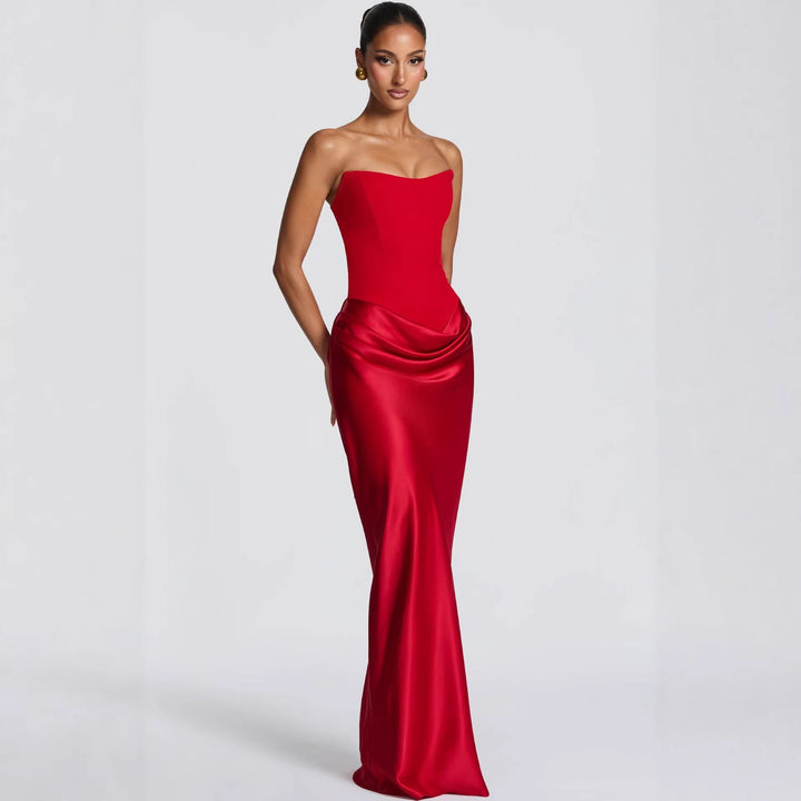 Damen Abendkleid mit schulterfreiem Design und elegantem Schlitz Drune