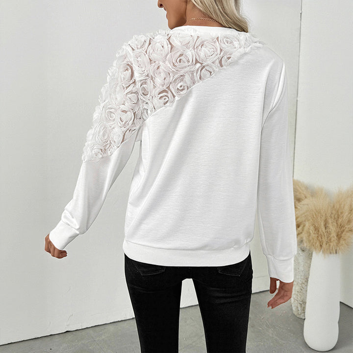 Damen Sweatshirt mit 3D-Rosenapplikation und transparentem Einsatz Drune