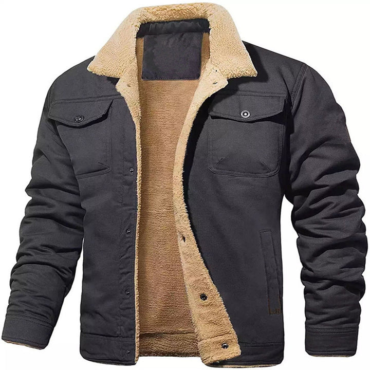 Herren Shirtjacke im Worker-Stil mit Sherpa-Futter und Pattentaschen Drune