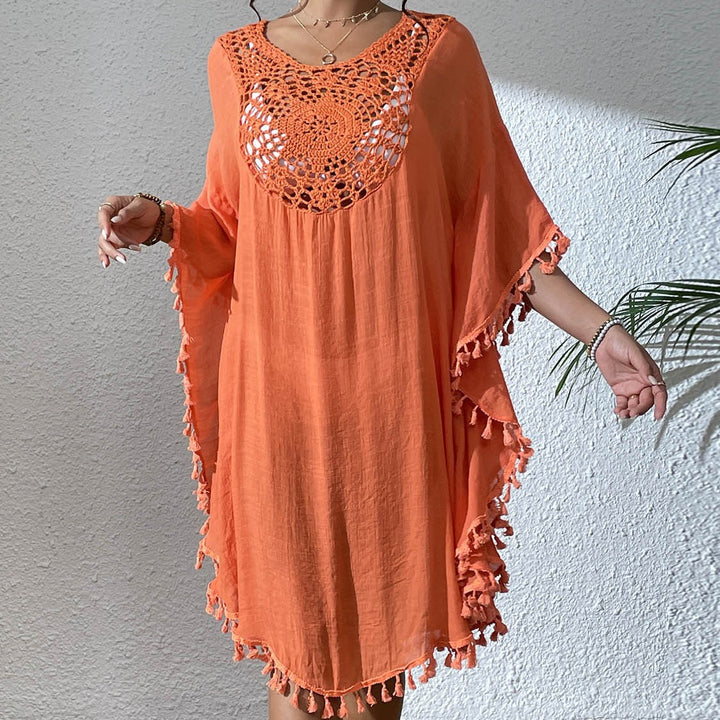 Damen Strandtunika mit elegantem Häkelmuster und fransigen Details Drune