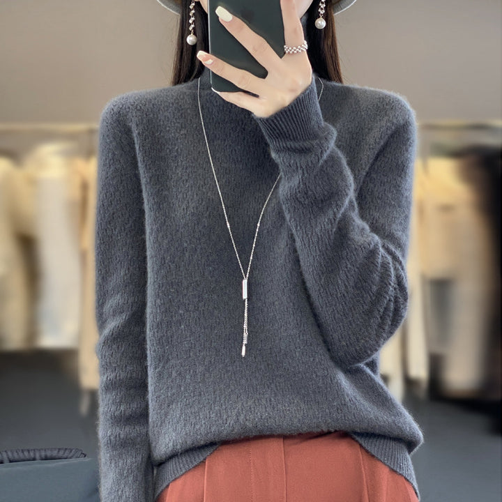 Damen Weicher Feinstrick‑Mockneckpullover mit flauschiger Mohair‑Optik, zarter Wabenstruktur und legerer Oversize‑Passform Drune