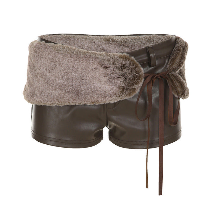 Damen Kunstleder-Shorts mit dekorativen Knopfdetails Drune