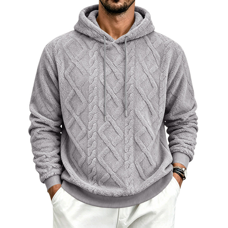 Herren Kuscheliger Sherpa-Kapuzenpullover mit Zopfstruktur und Rippbündchen Drune