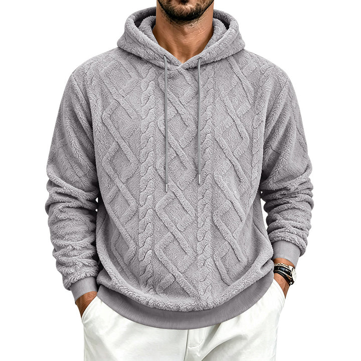 Herren Kuscheliger Sherpa-Kapuzenpullover mit Zopfstruktur und Rippbündchen Drune