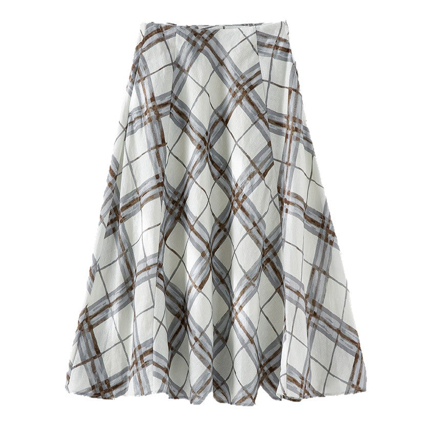 Damen A‑Linien‑Midirock mit hoher Taille und aquarelligem Karomuster Drune