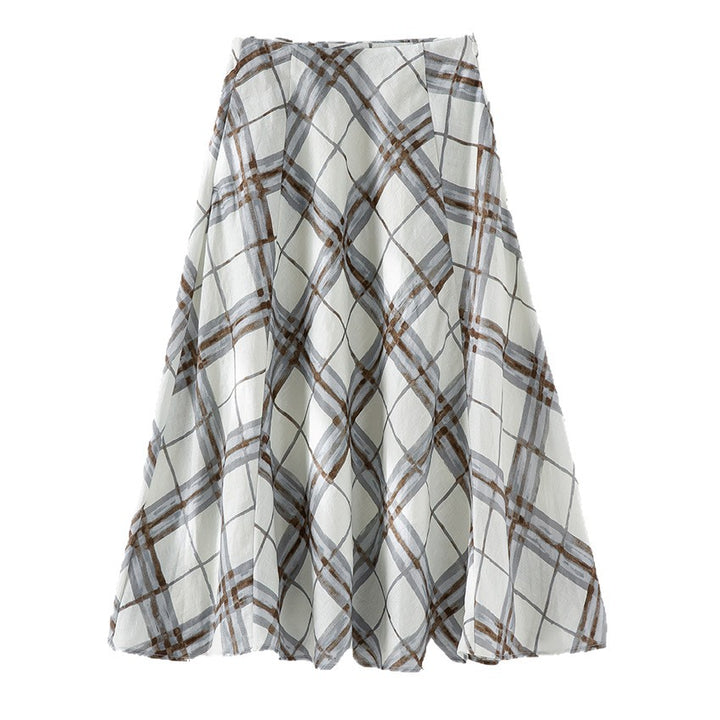 Damen A‑Linien‑Midirock mit hoher Taille und aquarelligem Karomuster Drune