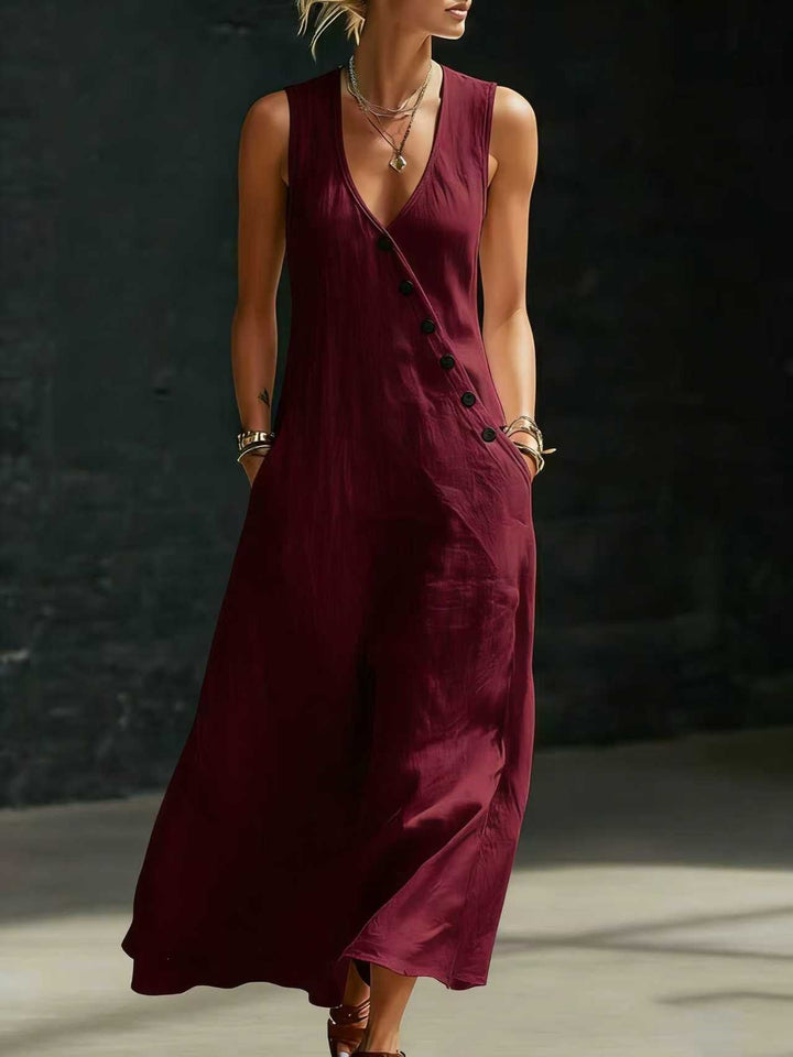 Damen Langarmkleid mit seitlichem Schlitz und Knopfdetails Drune