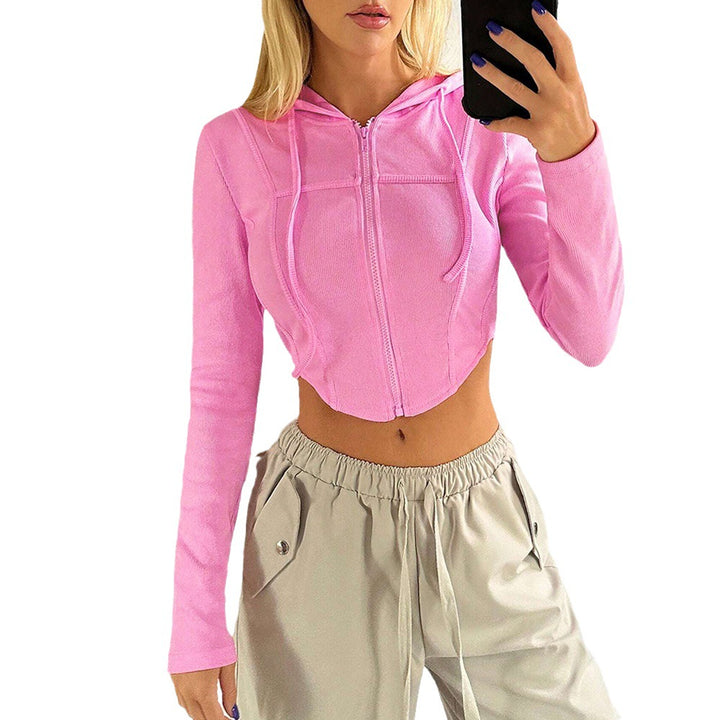 Damen cropped Zip-Hoodie mit langen Ärmeln und figurbetonendem Schnitt Drune