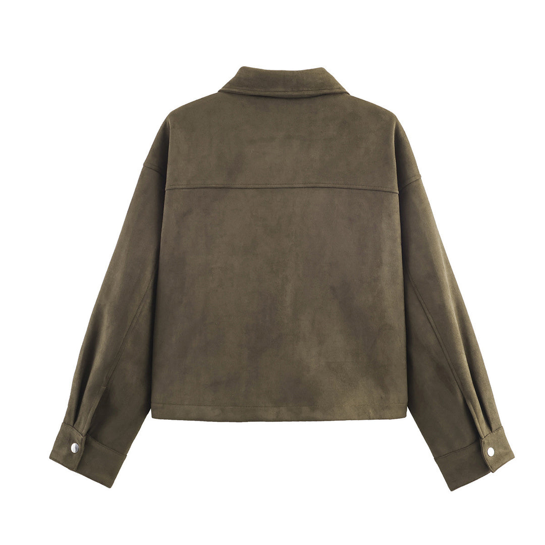 Damen nan boxige Velours-Optik Utilityjacke mit aufgesetzten Klappentaschen und Druckknopfleiste Drune