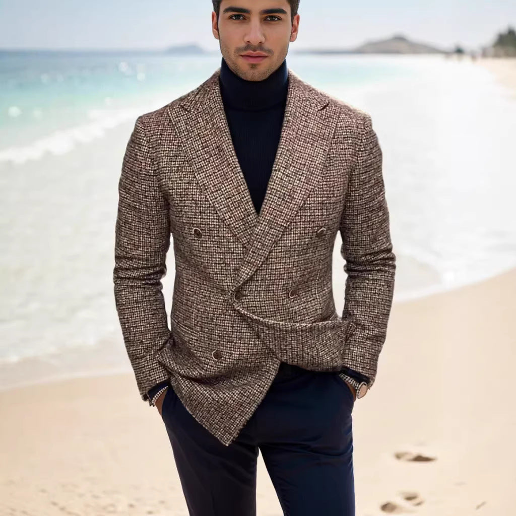 Herren nan zweireihiger strukturierter Wollmix-Blazer mit Peak-Revers und tailliertem Schnitt Drune