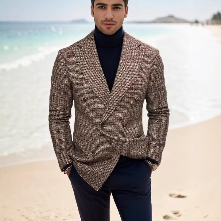Herren nan zweireihiger strukturierter Wollmix-Blazer mit Peak-Revers und tailliertem Schnitt Drune