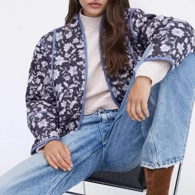 Damen gemusterte Steppjacke mit elegantem Schnitt und dekorativen Details Drune