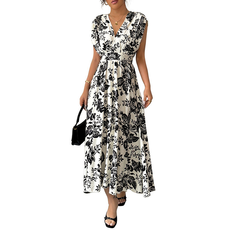 Damen Fließendes Midikleid mit V-Ausschnitt, geraffter Taille und Jacquard‑Struktur Drune