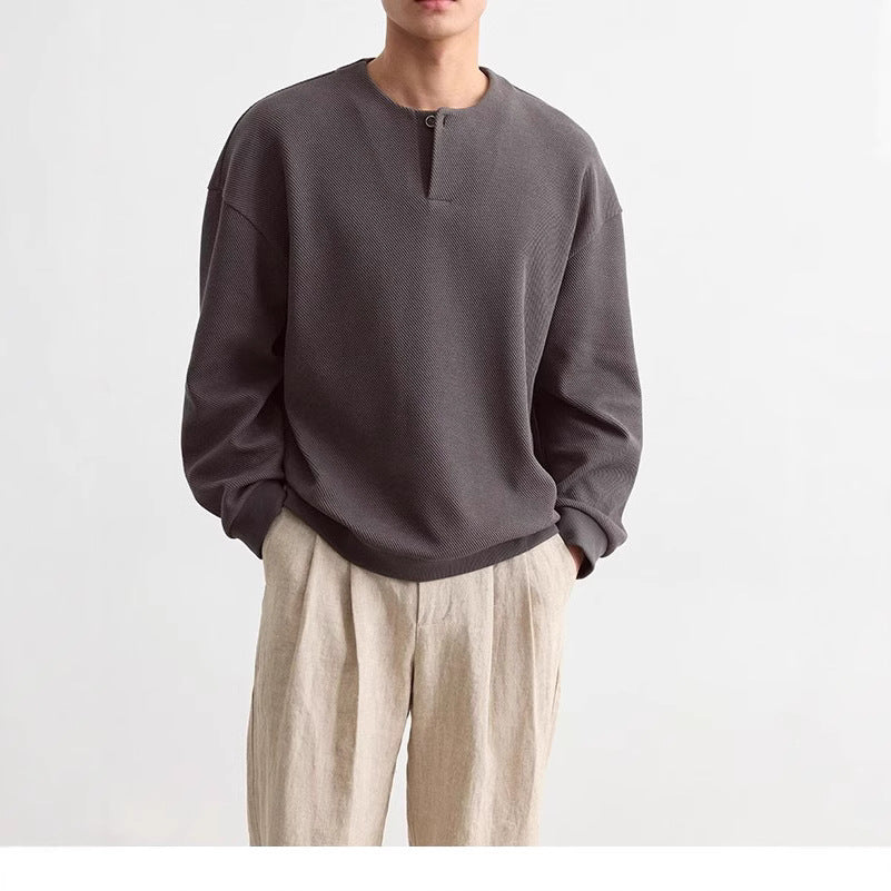 Herren Strukturierter Oversize-Strickpullover mit Henley-Knopfleiste Drune