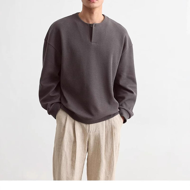 Herren Strukturierter Oversize-Strickpullover mit Henley-Knopfleiste Drune
