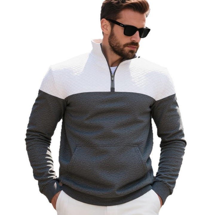Herren nan gesteppte Schulterpasse Halbzip-Pullover mit Kängurutasche und Stehkragen Drune
