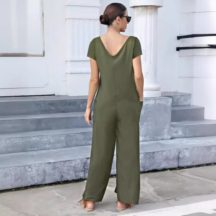 Damen Fließender Jumpsuit mit praktischen Taschen und V-Ausschnitt Drune