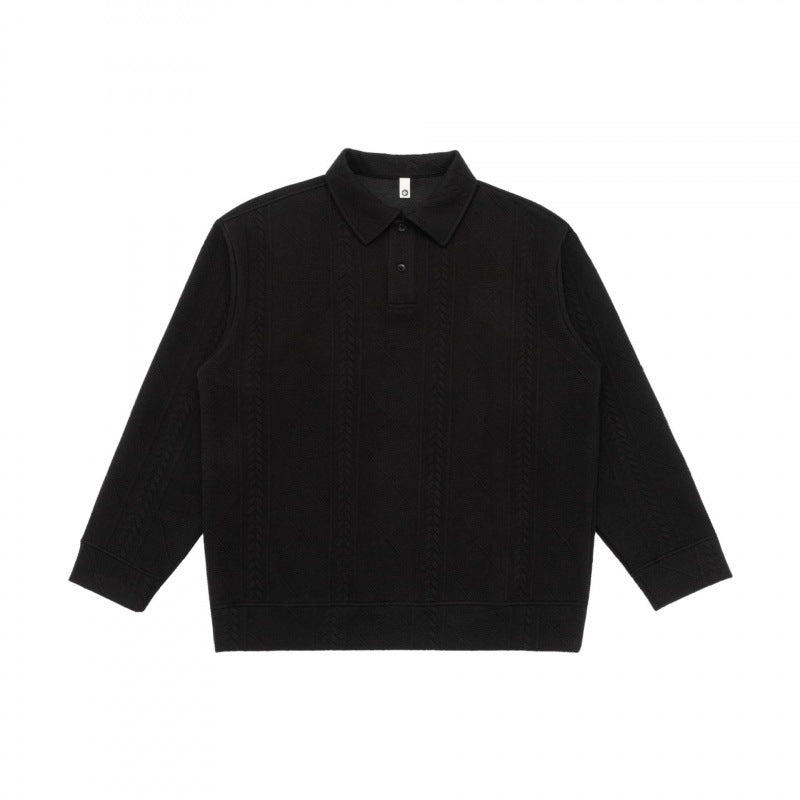 Unisex Poloshirt-Strickpullover mit Zopfmuster, Boxy‑Schnitt und Hemdkragen Drune
