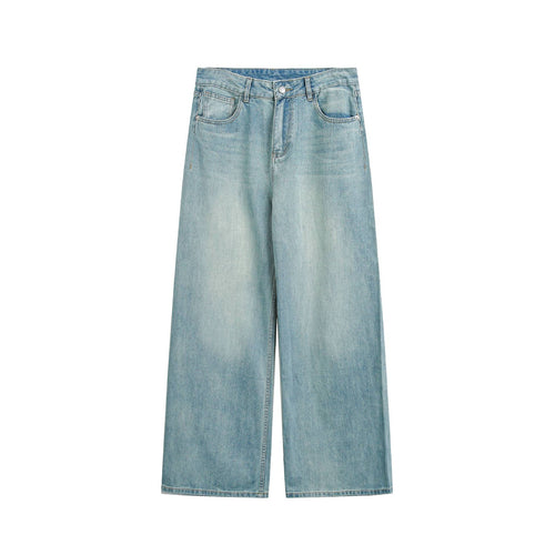 Damen Hochbund verkürzte Jeans mit weitem Bein, Five-Pocket und Vintage-Wash Drune