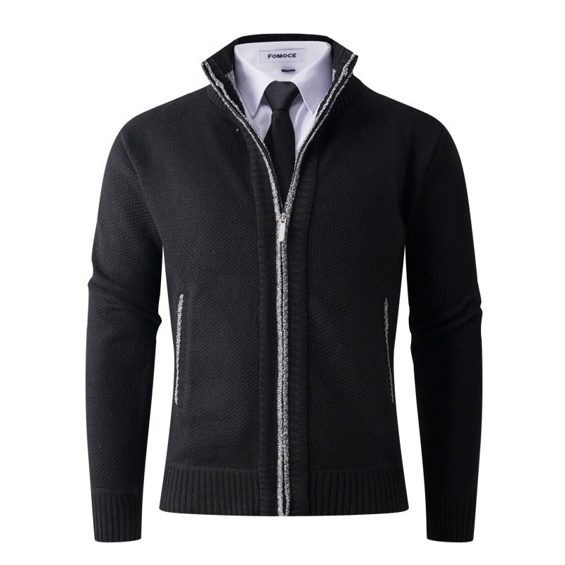 Herren stylische Strickjacke mit hohem Kragen und praktischen Taschen Drune