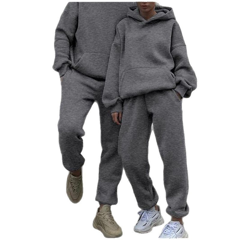 Damen nan gemütliches French-Terry Loungewear-Set mit doppellagiger Kapuze, Kängurutasche und elastischem Knöchel-Jogger Drune