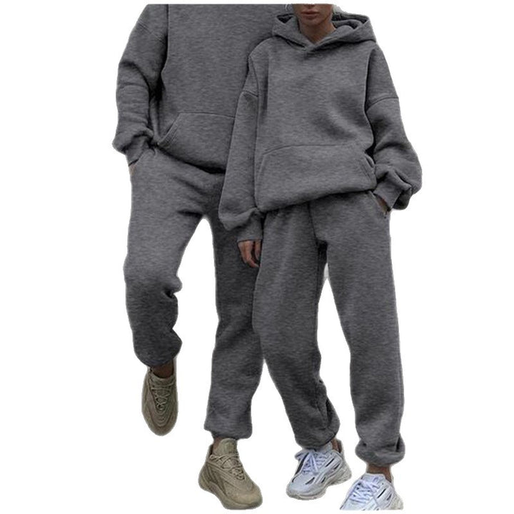 Damen nan gemütliches French-Terry Loungewear-Set mit doppellagiger Kapuze, Kängurutasche und elastischem Knöchel-Jogger Drune