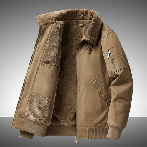Herren  Fleece-gefütterte Pilot Bomberjacke mit Reißverschluss-Ärmeltasche und schrägen Eingrifftaschen Drune
