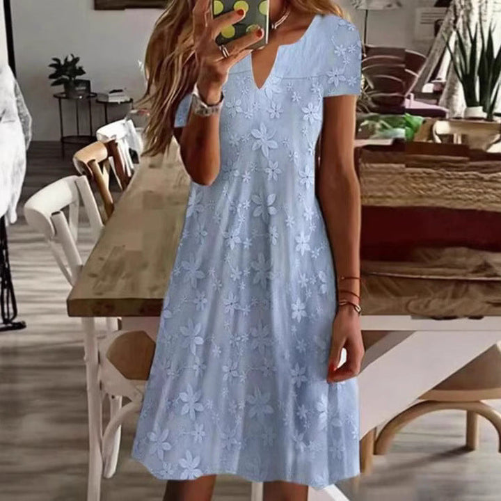 Damen Freizeitkleid mit floralem Stickdesign und V-Ausschnitt Drune