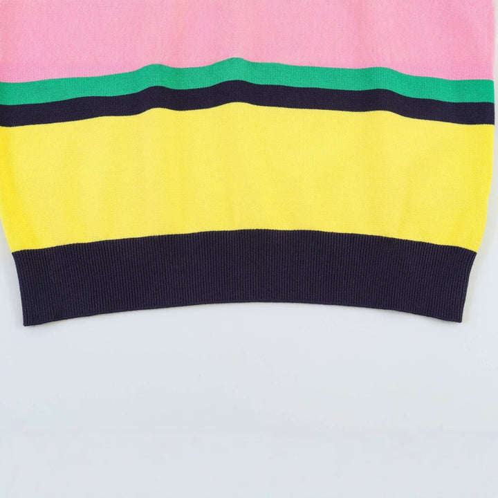 Damen Kurzarm Polo-Shirt mit buntem Streifenmuster Drune