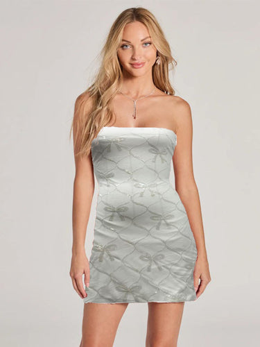 Damen Cocktailkleid mit schulterfreiem Design und floralem 3D-Applikationen Drune