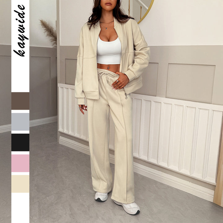 Damen nan Oversize-Sweatset mit Reißverschluss-Bomberjacke und Highwaist-Palazzohose Drune