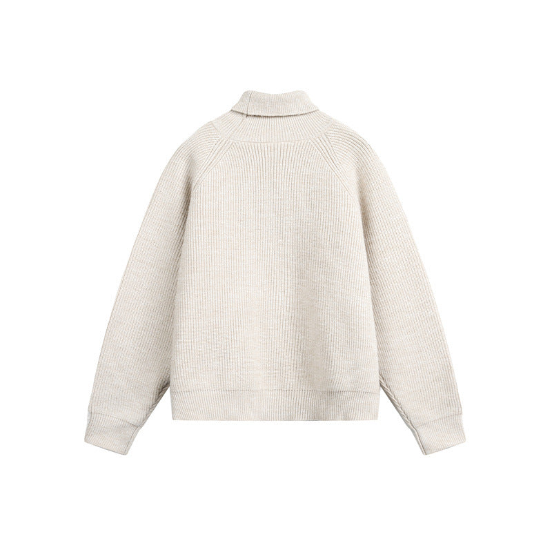 Unisex Rollkragenpullover aus grobem Rippstrick mit Raglanärmeln und geradem Saum Drune