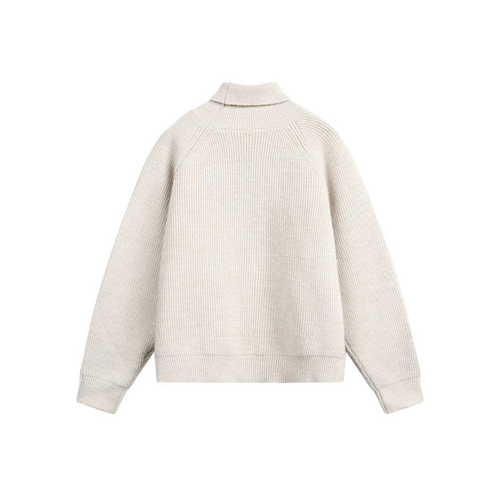Unisex Rollkragenpullover aus grobem Rippstrick mit Raglanärmeln und geradem Saum Drune