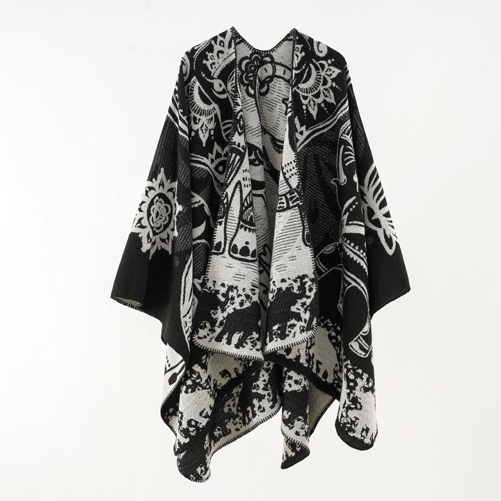 Damen Ornamentales Jacquard-Wickelcape mit weichem Fall Drune