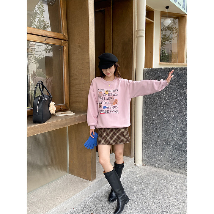 Damen Sweatshirt mit kreativem Druck und lässigem Schnitt Drune