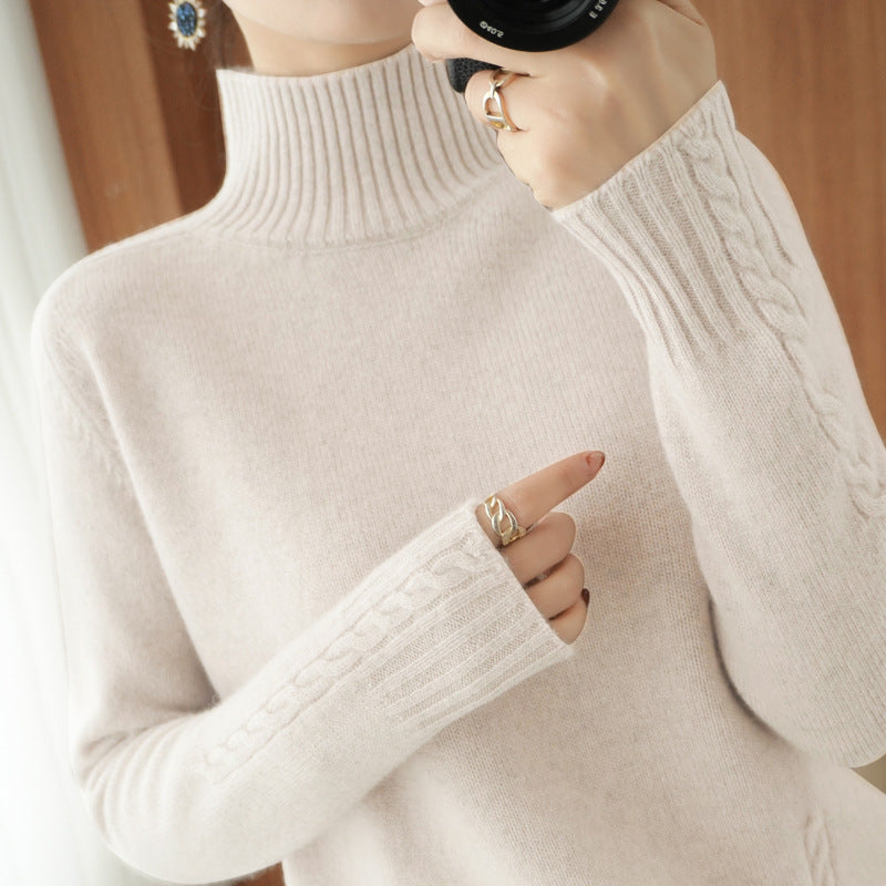 Damen eleganter Pullover mit hohem Kragen und feiner Struktur Drune