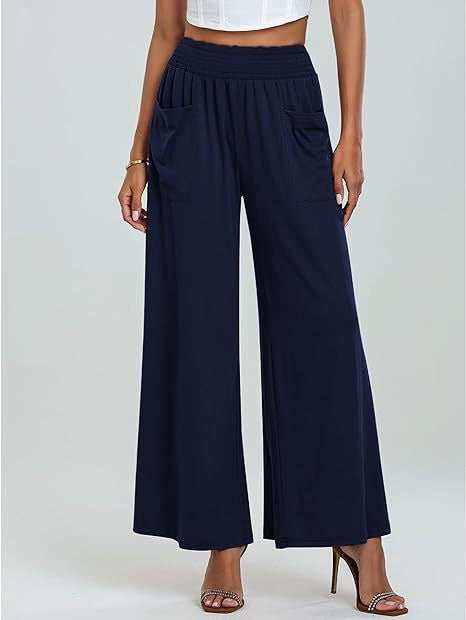 Damen Weite, luftige Palazzo-Hose mit elastischem Bund und praktischen Taschen Drune