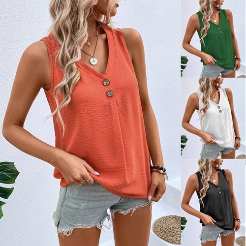 Damen ärmelloses V-Ausschnitt Top mit Knopfdetails Drune