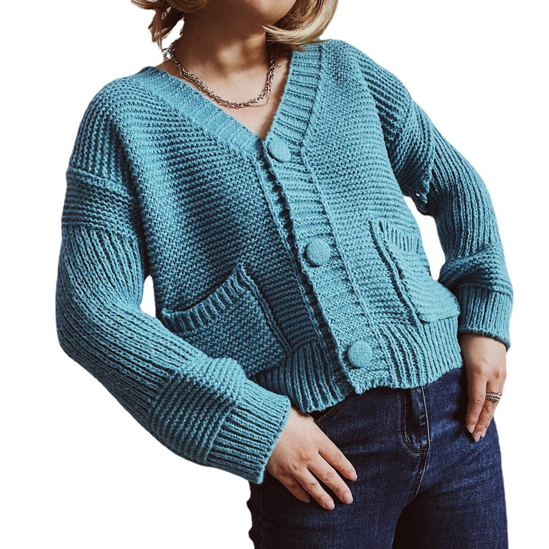 Damen kuschelige Strickjacke mit V-Ausschnitt und Taschen Drune