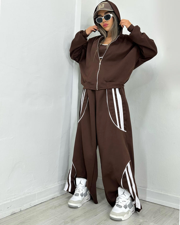 Damen Oversize Kapuzen-Sweatjacke mit Reißverschluss und weitem Trackpant-Set Drune