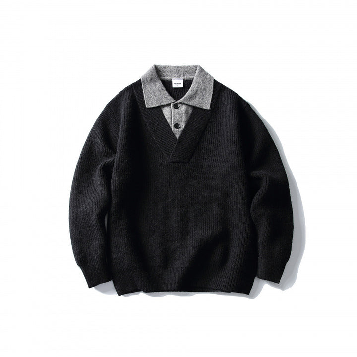 Herren Strick-Polo-Pullover mit Oversize-Schnitt, V‑Einsatz und Kontrastkragen Drune