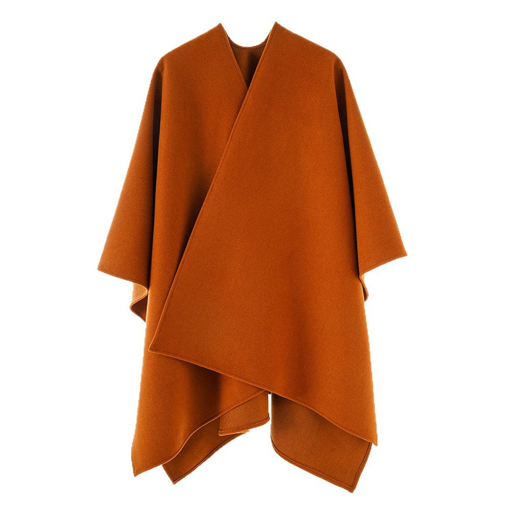 Damen Oversize‑Wickelcape aus Wollmischung mit verdeckter Vorderlage und cleanem V‑Ausschnitt Drune
