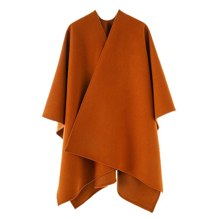 Damen Oversize‑Wickelcape aus Wollmischung mit verdeckter Vorderlage und cleanem V‑Ausschnitt Drune