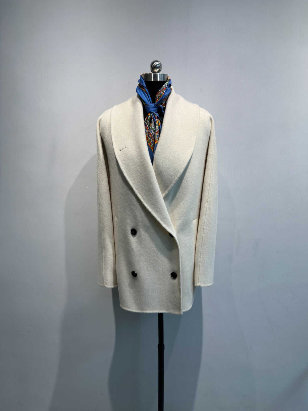 Damen Doppelreiher Strukturierter Wollmischung Jacke Drune