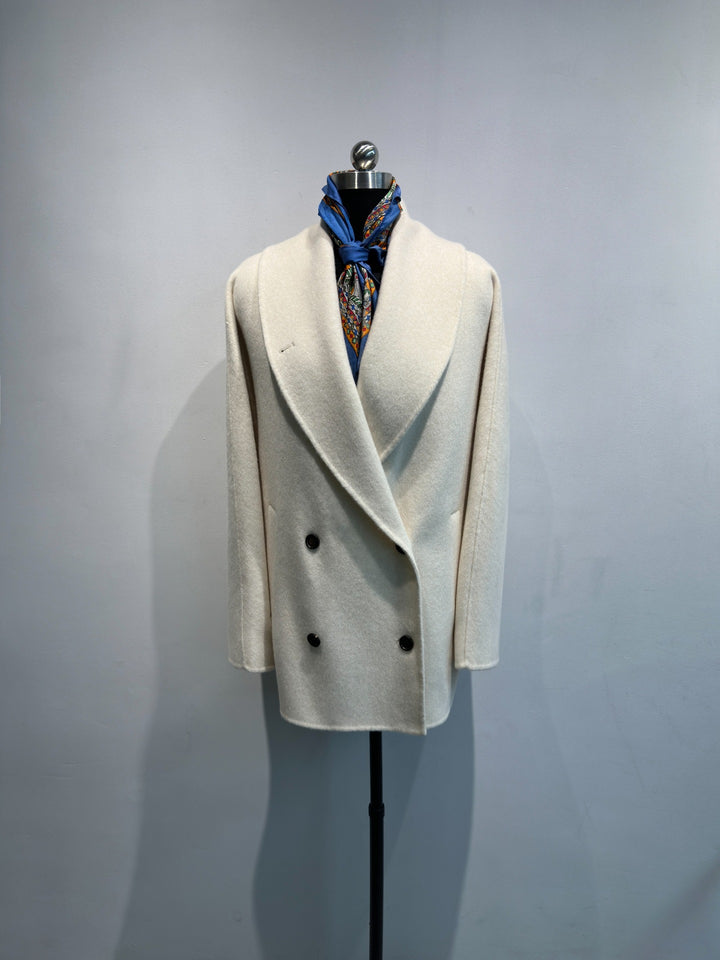 Damen Doppelreiher Strukturierter Wollmischung Jacke Drune