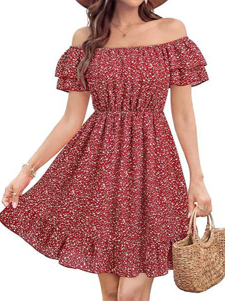 Damen lässiges Sommerkleid mit Rüschendetails Drune