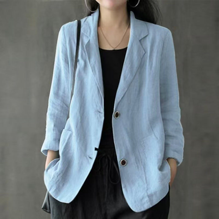 Damen Leinenblazer im lässigen Stil mit lockerer Passform und aufgesetzten Taschen Drune